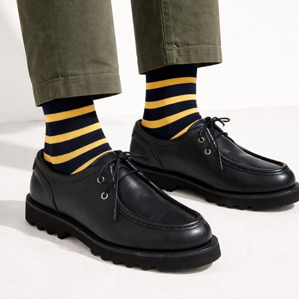 J.Crew Men’s Navy Yellow Striped Crew Socks Cotton Blend New With Tags